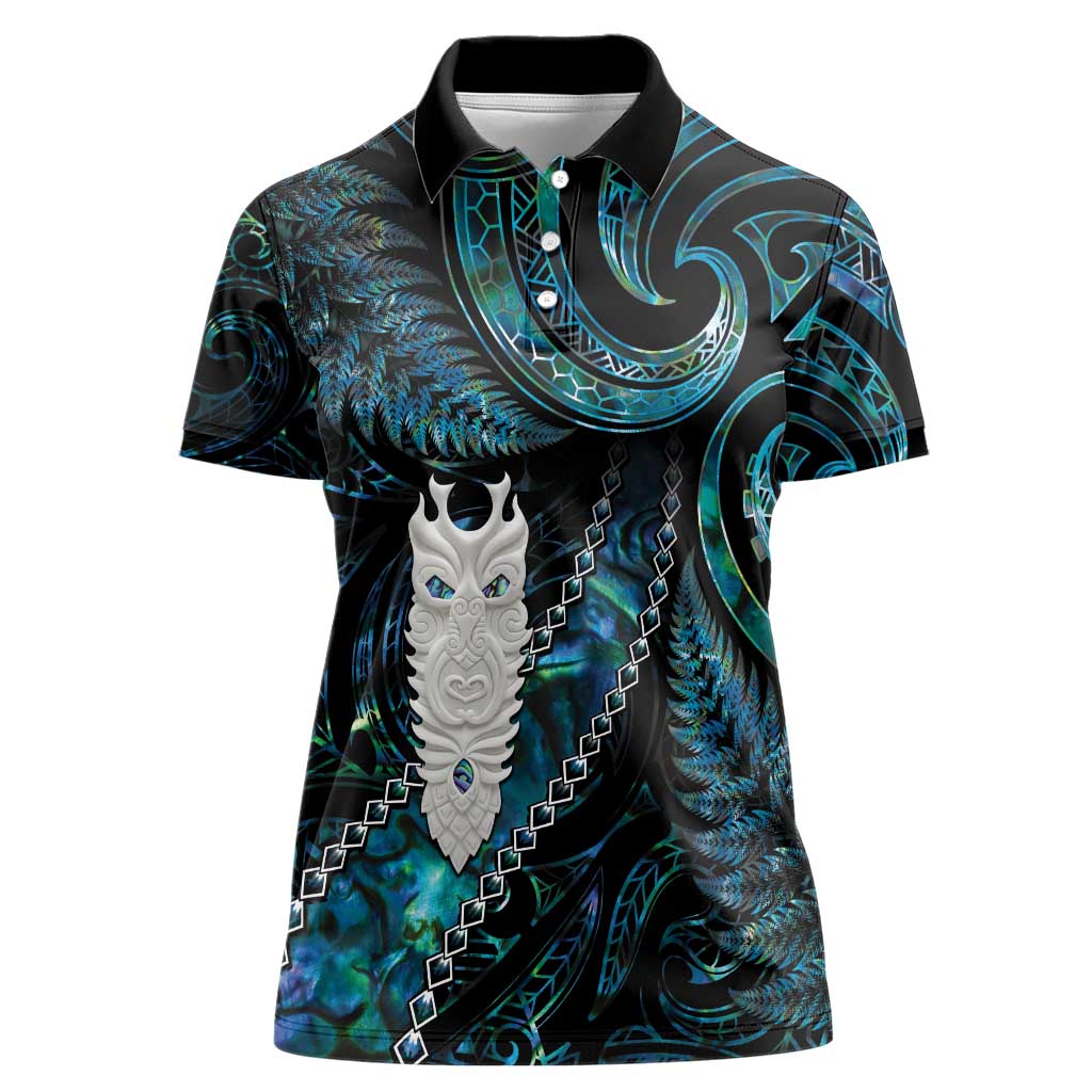 New Zealand Aotearoa Women Polo Shirt Maori Tane Te Waiora Paua Shell Glitter Turquoise LT05 Female Turquoise - Polynesian Pride