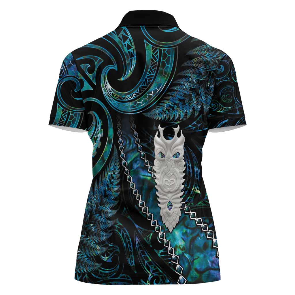 New Zealand Aotearoa Women Polo Shirt Maori Tane Te Waiora Paua Shell Glitter Turquoise LT05 - Polynesian Pride