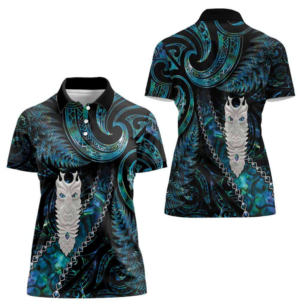 New Zealand Aotearoa Women Polo Shirt Maori Tane Te Waiora Paua Shell Glitter Turquoise LT05 - Polynesian Pride
