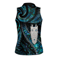 New Zealand Aotearoa Women Sleeveless Polo Shirt Maori Tane Te Waiora Paua Shell Glitter Turquoise LT05 - Polynesian Pride