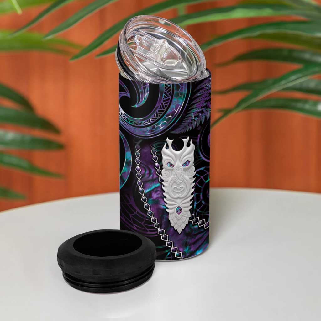 New Zealand Aotearoa 4 in 1 Can Cooler Tumbler Maori Tane Te Waiora Paua Shell Glitter Purple LT05 - Polynesian Pride
