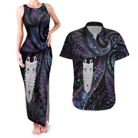New Zealand Aotearoa Couples Matching Tank Maxi Dress and Hawaiian Shirt Maori Tane Te Waiora Paua Shell Glitter Purple LT05 Purple - Polynesian Pride