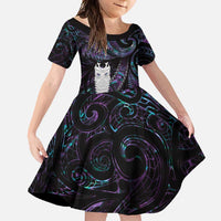 New Zealand Aotearoa Family Matching Mermaid Dress and Hawaiian Shirt Maori Tane Te Waiora Paua Shell Glitter Purple LT05 Daughter's Dress Purple - Polynesian Pride