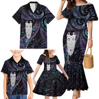 New Zealand Aotearoa Family Matching Mermaid Dress and Hawaiian Shirt Maori Tane Te Waiora Paua Shell Glitter Purple LT05 - Polynesian Pride