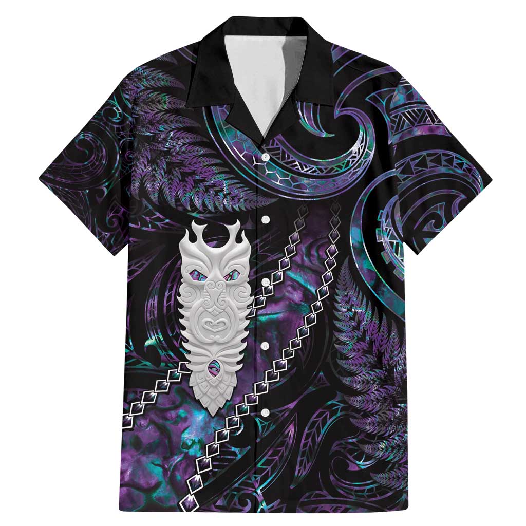 New Zealand Aotearoa Family Matching Mermaid Dress and Hawaiian Shirt Maori Tane Te Waiora Paua Shell Glitter Purple LT05 Dad's Shirt - Short Sleeve Purple - Polynesian Pride