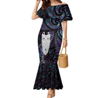 New Zealand Aotearoa Family Matching Mermaid Dress and Hawaiian Shirt Maori Tane Te Waiora Paua Shell Glitter Purple LT05 Mom's Dress Purple - Polynesian Pride