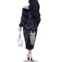 New Zealand Aotearoa Family Matching Off The Shoulder Long Sleeve Dress and Hawaiian Shirt Maori Tane Te Waiora Paua Shell Glitter Purple LT05 - Polynesian Pride