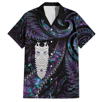 New Zealand Aotearoa Family Matching Off Shoulder Short Dress and Hawaiian Shirt Maori Tane Te Waiora Paua Shell Glitter Purple LT05 Dad's Shirt - Short Sleeve Purple - Polynesian Pride