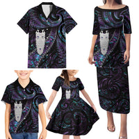 New Zealand Aotearoa Family Matching Puletasi and Hawaiian Shirt Maori Tane Te Waiora Paua Shell Glitter Purple LT05 - Polynesian Pride
