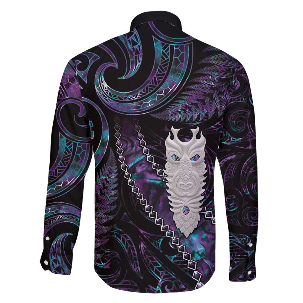 New Zealand Aotearoa Family Matching Short Sleeve Bodycon Dress and Hawaiian Shirt Maori Tane Te Waiora Paua Shell Glitter Purple LT05 - Polynesian Pride