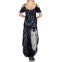 New Zealand Aotearoa Family Matching Summer Maxi Dress and Hawaiian Shirt Maori Tane Te Waiora Paua Shell Glitter Purple LT05 - Polynesian Pride