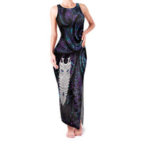 New Zealand Aotearoa Family Matching Tank Maxi Dress and Hawaiian Shirt Maori Tane Te Waiora Paua Shell Glitter Purple LT05 Mom's Dress Purple - Polynesian Pride