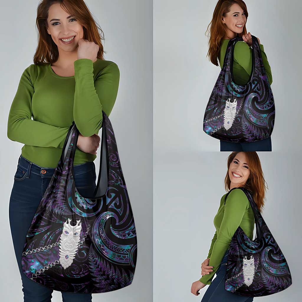 New Zealand Aotearoa Grocery Bag Maori Tane Te Waiora Paua Shell Glitter Purple