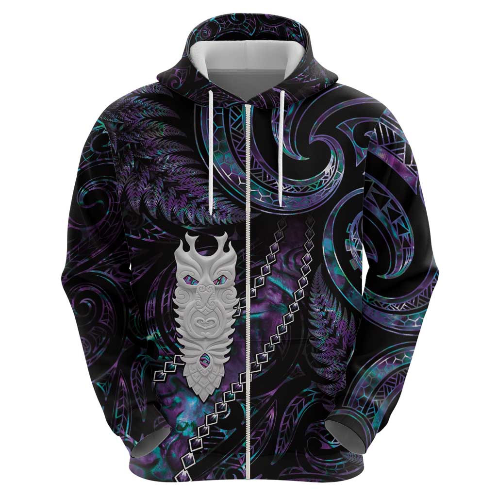 New Zealand Aotearoa Hoodie Maori Tane Te Waiora Paua Shell Glitter Purple
