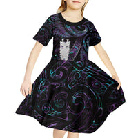 New Zealand Aotearoa Kid Short Sleeve Dress Maori Tane Te Waiora Paua Shell Glitter Purple LT05 - Polynesian Pride