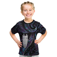 New Zealand Aotearoa Kid T Shirt Maori Tane Te Waiora Paua Shell Glitter Purple