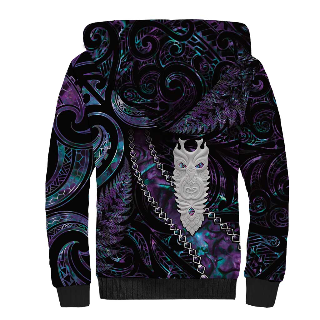 New Zealand Aotearoa Sherpa Hoodie Maori Tane Te Waiora Paua Shell Glitter Purple LT05 - Polynesian Pride