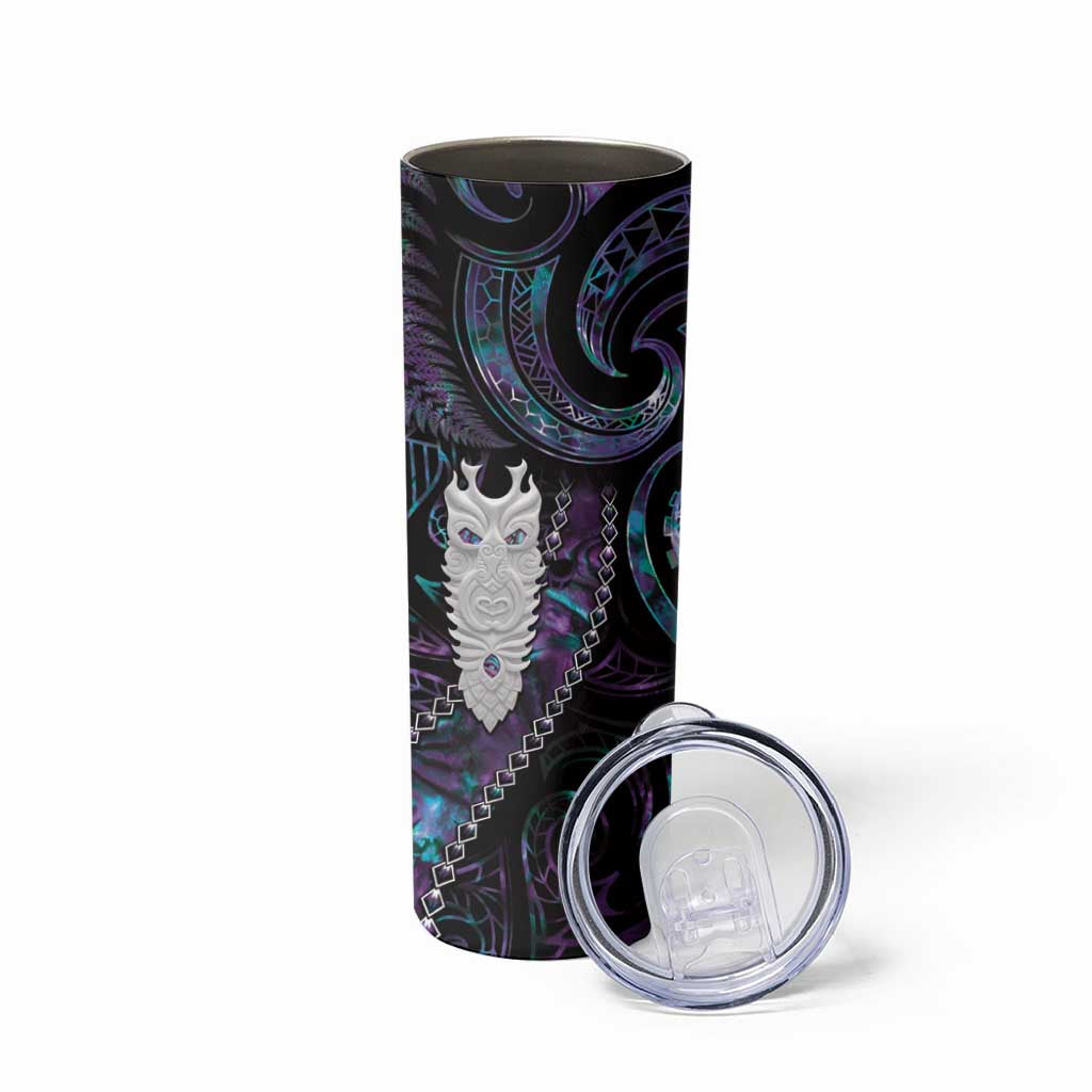 New Zealand Aotearoa Skinny Tumbler Maori Tane Te Waiora Paua Shell Glitter Purple LT05 - Polynesian Pride