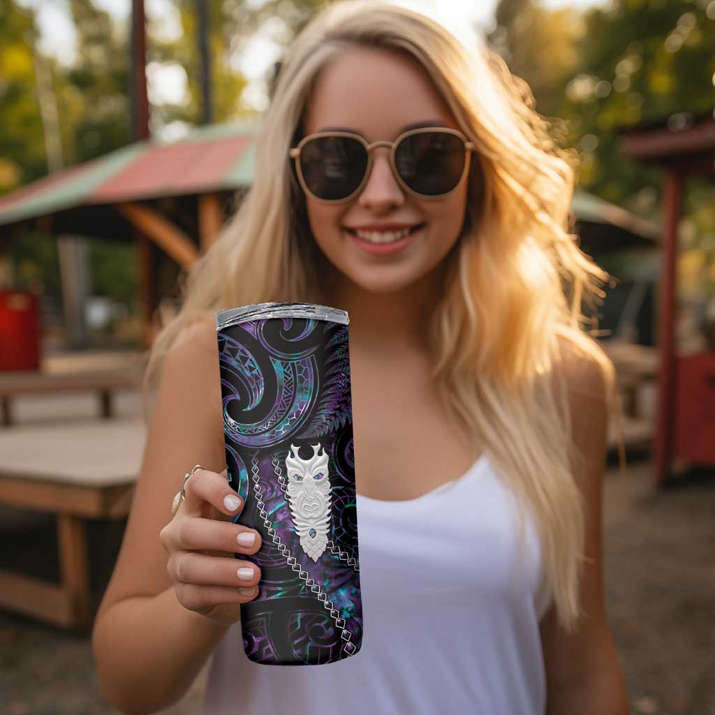 New Zealand Aotearoa Skinny Tumbler Maori Tane Te Waiora Paua Shell Glitter Purple LT05 - Polynesian Pride