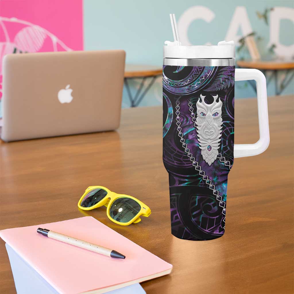 New Zealand Aotearoa Tumbler With Handle Maori Tane Te Waiora Paua Shell Glitter Purple