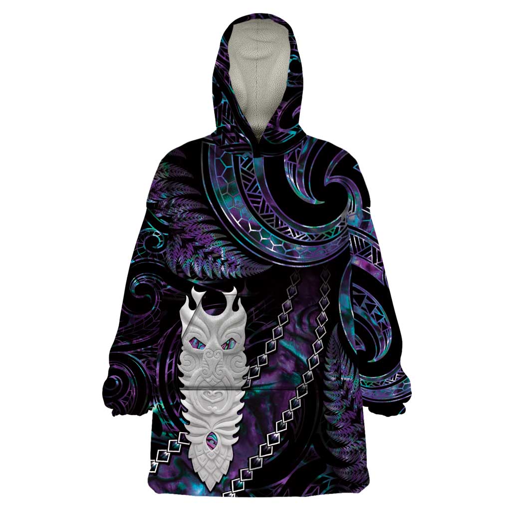 New Zealand Aotearoa Wearable Blanket Hoodie Maori Tane Te Waiora Paua Shell Glitter Purple LT05 One Size Purple - Polynesian Pride