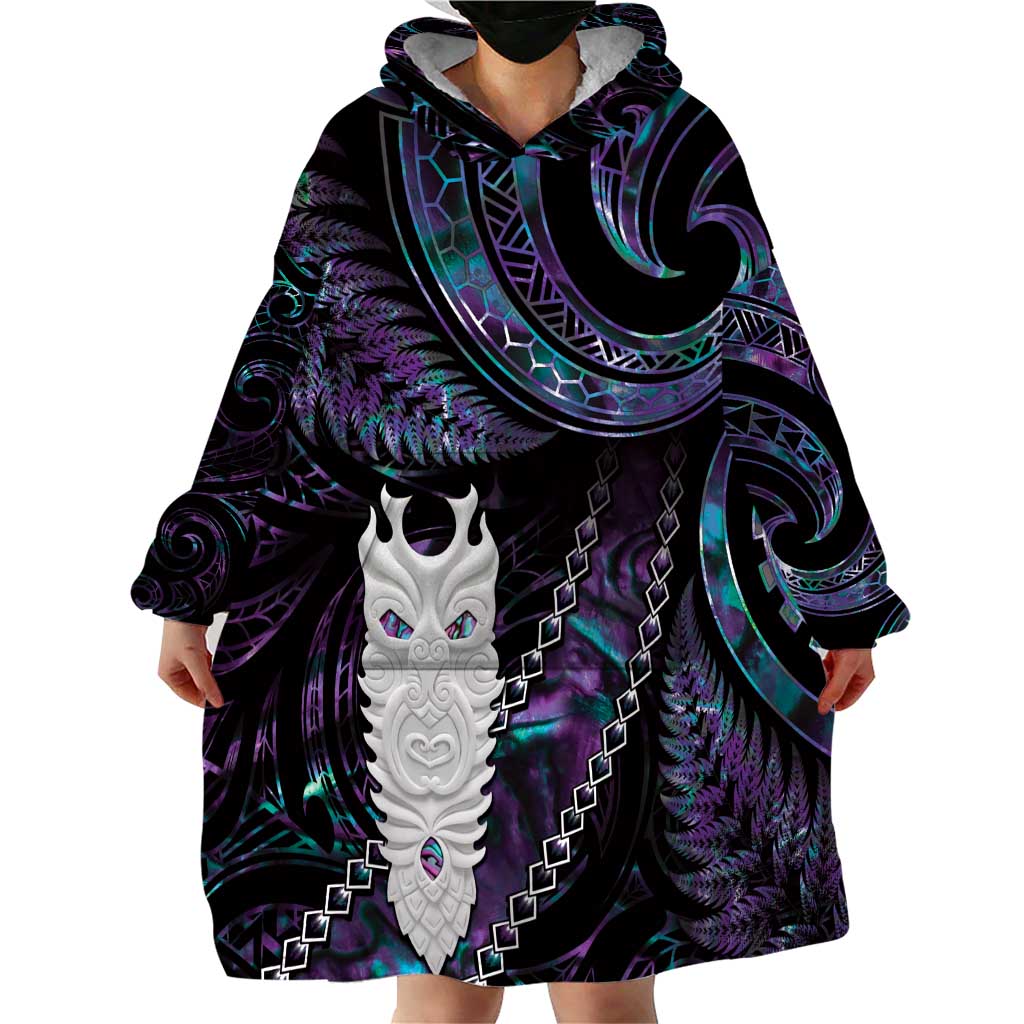 New Zealand Aotearoa Wearable Blanket Hoodie Maori Tane Te Waiora Paua Shell Glitter Purple LT05 - Polynesian Pride