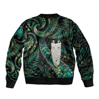 New Zealand Aotearoa Bomber Jacket Maori Tane Te Waiora Paua Shell Glitter Green