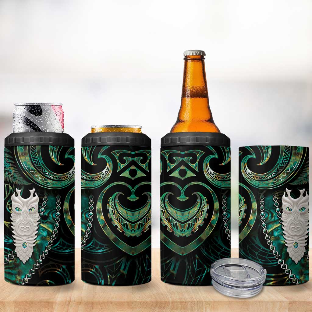 New Zealand Aotearoa 4 in 1 Can Cooler Tumbler Maori Tane Te Waiora Paua Shell Glitter Green LT05 - Polynesian Pride