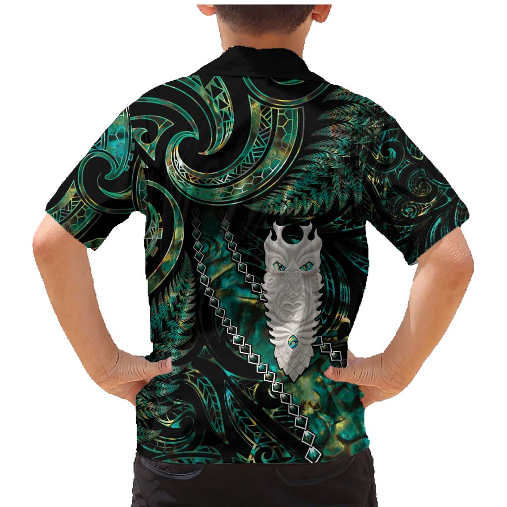 New Zealand Aotearoa Family Matching Mermaid Dress and Hawaiian Shirt Maori Tane Te Waiora Paua Shell Glitter Green LT05 - Polynesian Pride