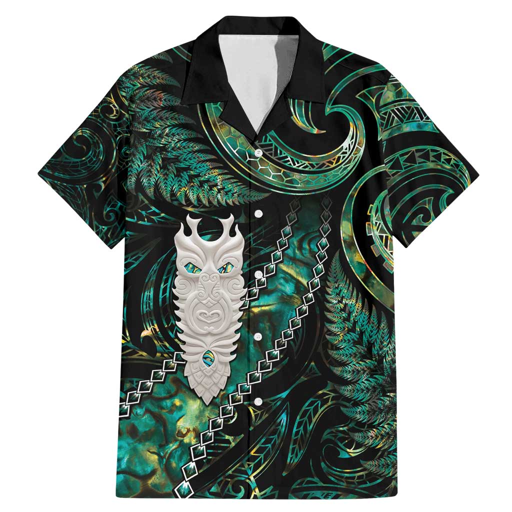 New Zealand Aotearoa Family Matching Mermaid Dress and Hawaiian Shirt Maori Tane Te Waiora Paua Shell Glitter Green LT05 Dad's Shirt - Short Sleeve Green - Polynesian Pride