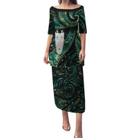 New Zealand Aotearoa Family Matching Puletasi and Hawaiian Shirt Maori Tane Te Waiora Paua Shell Glitter Green LT05 Mom's Dress Green - Polynesian Pride
