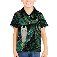 New Zealand Aotearoa Family Matching Puletasi and Hawaiian Shirt Maori Tane Te Waiora Paua Shell Glitter Green LT05 Son's Shirt Green - Polynesian Pride