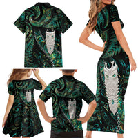 New Zealand Aotearoa Family Matching Short Sleeve Bodycon Dress and Hawaiian Shirt Maori Tane Te Waiora Paua Shell Glitter Green LT05 - Polynesian Pride