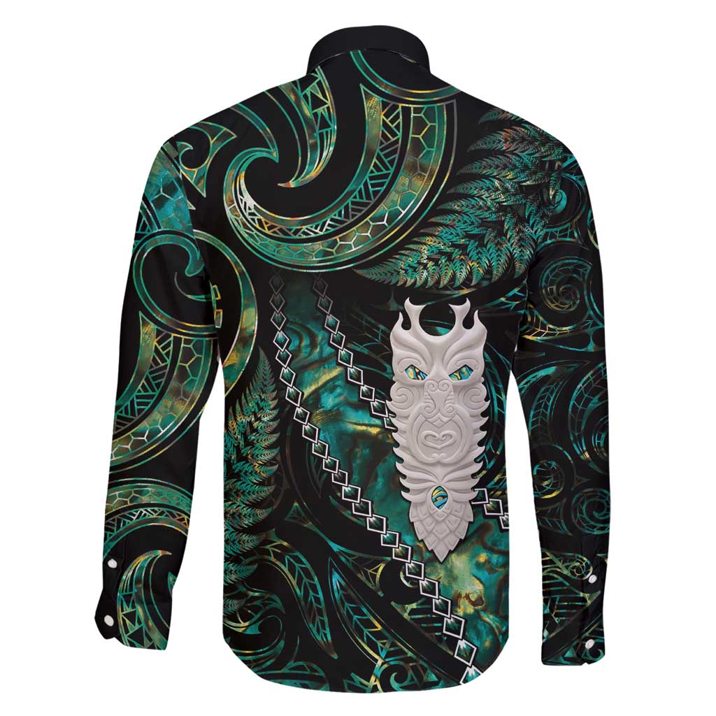 New Zealand Aotearoa Family Matching Short Sleeve Bodycon Dress and Hawaiian Shirt Maori Tane Te Waiora Paua Shell Glitter Green LT05 - Polynesian Pride