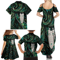 New Zealand Aotearoa Family Matching Summer Maxi Dress and Hawaiian Shirt Maori Tane Te Waiora Paua Shell Glitter Green LT05 - Polynesian Pride
