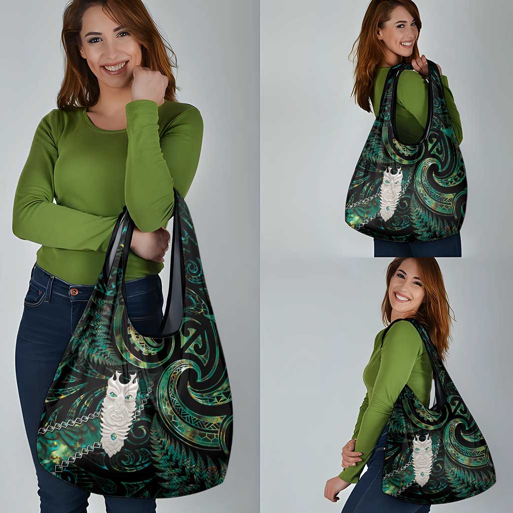New Zealand Aotearoa Grocery Bag Maori Tane Te Waiora Paua Shell Glitter Green