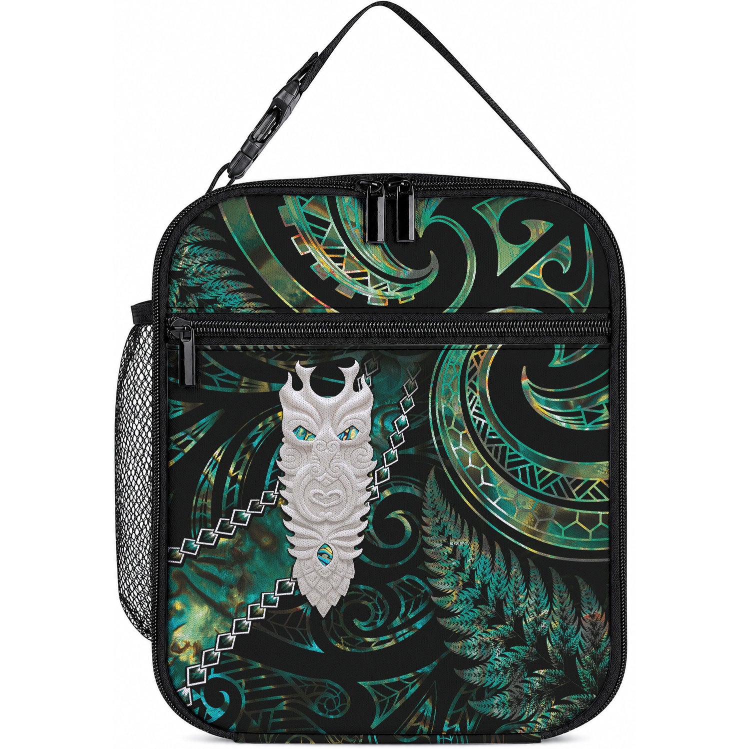 New Zealand Aotearoa Lunch Bag Maori Tane Te Waiora Paua Shell Glitter Green LT05 10.2 × 8.3 × 4.3 inch Green - Polynesian Pride