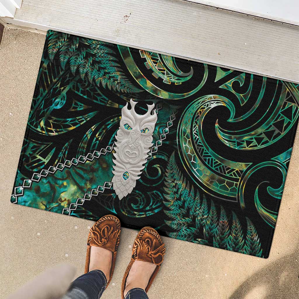 New Zealand Aotearoa Rubber Doormat Maori Tane Te Waiora Paua Shell Glitter Green