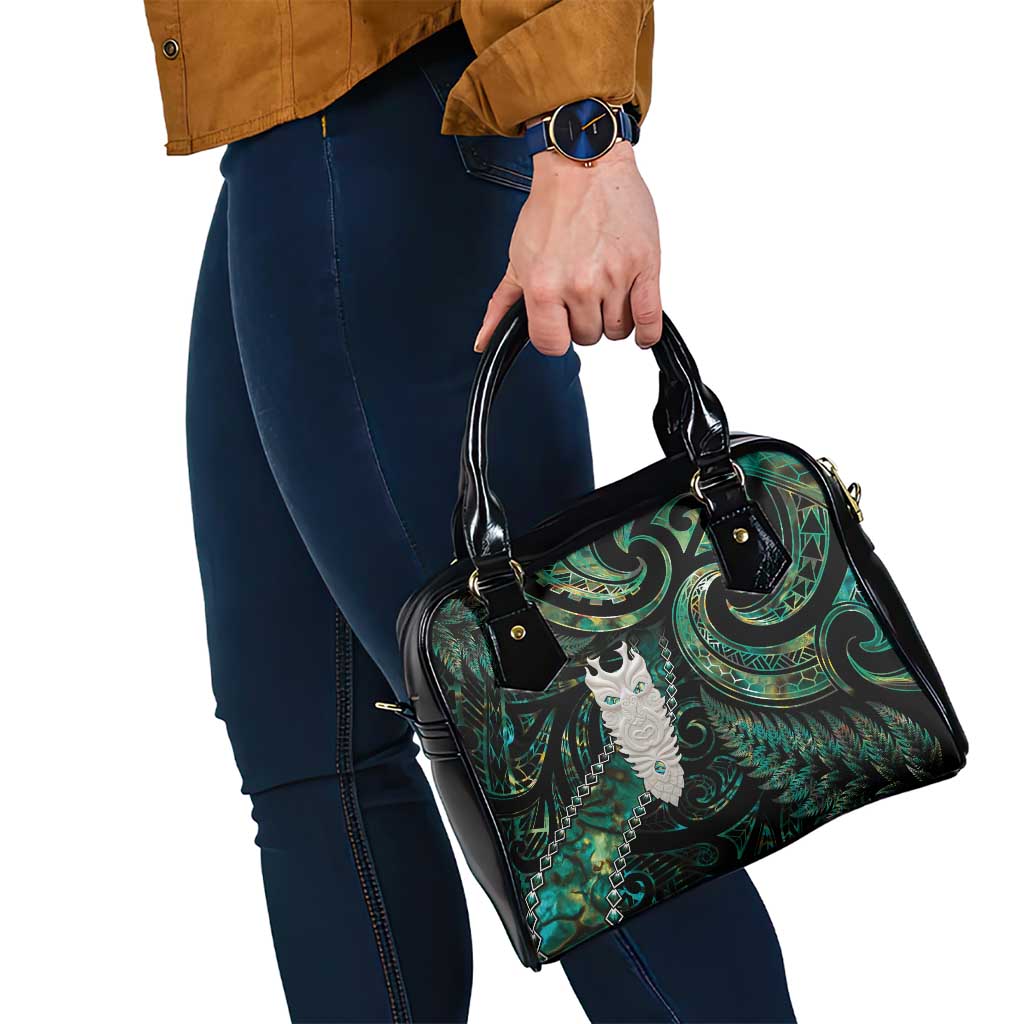New Zealand Aotearoa Shoulder Handbag Maori Tane Te Waiora Paua Shell Glitter Green