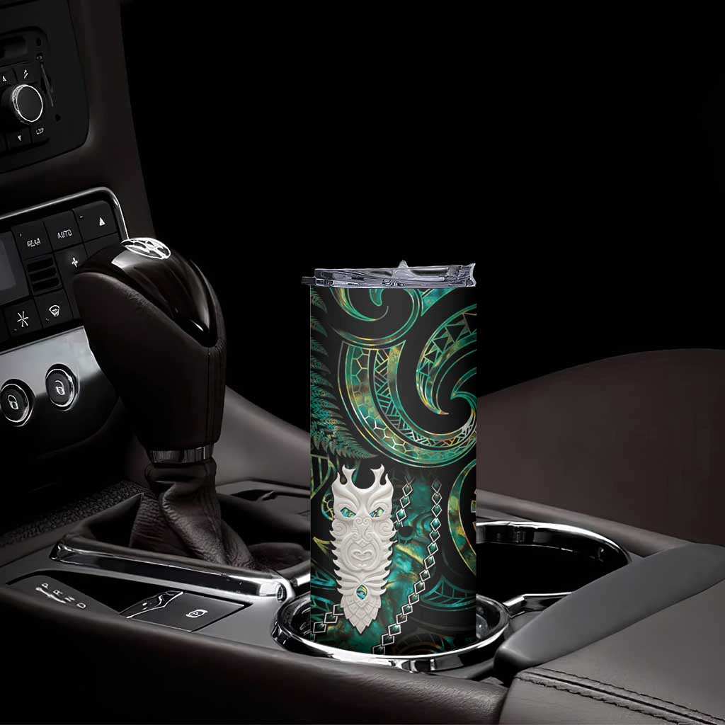 New Zealand Aotearoa Skinny Tumbler Maori Tane Te Waiora Paua Shell Glitter Green LT05 - Polynesian Pride