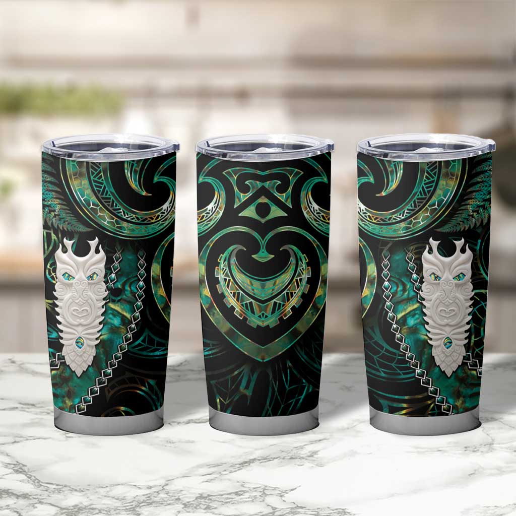 New Zealand Aotearoa Tumbler Cup Maori Tane Te Waiora Paua Shell Glitter Green