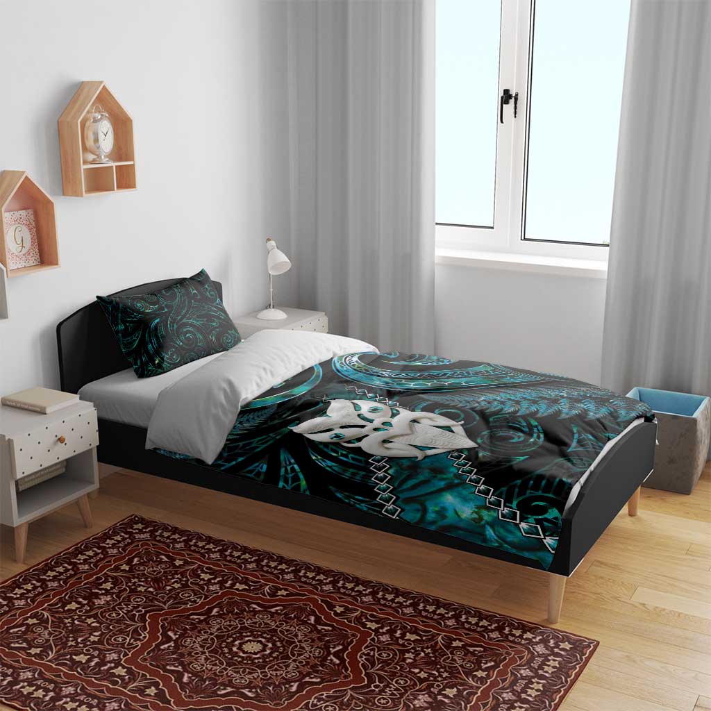 New Zealand Aotearoa Bedding Set Maori Wheku Paua Shell Glitter Turquoise