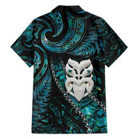 New Zealand Aotearoa Family Matching Off Shoulder Short Dress and Hawaiian Shirt Maori Wheku Paua Shell Glitter Turquoise LT05 - Polynesian Pride