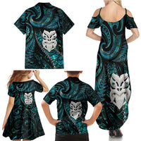 New Zealand Aotearoa Family Matching Summer Maxi Dress and Hawaiian Shirt Maori Wheku Paua Shell Glitter Turquoise LT05 - Polynesian Pride