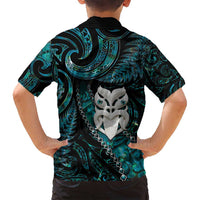 New Zealand Aotearoa Family Matching Tank Maxi Dress and Hawaiian Shirt Maori Wheku Paua Shell Glitter Turquoise LT05 - Polynesian Pride