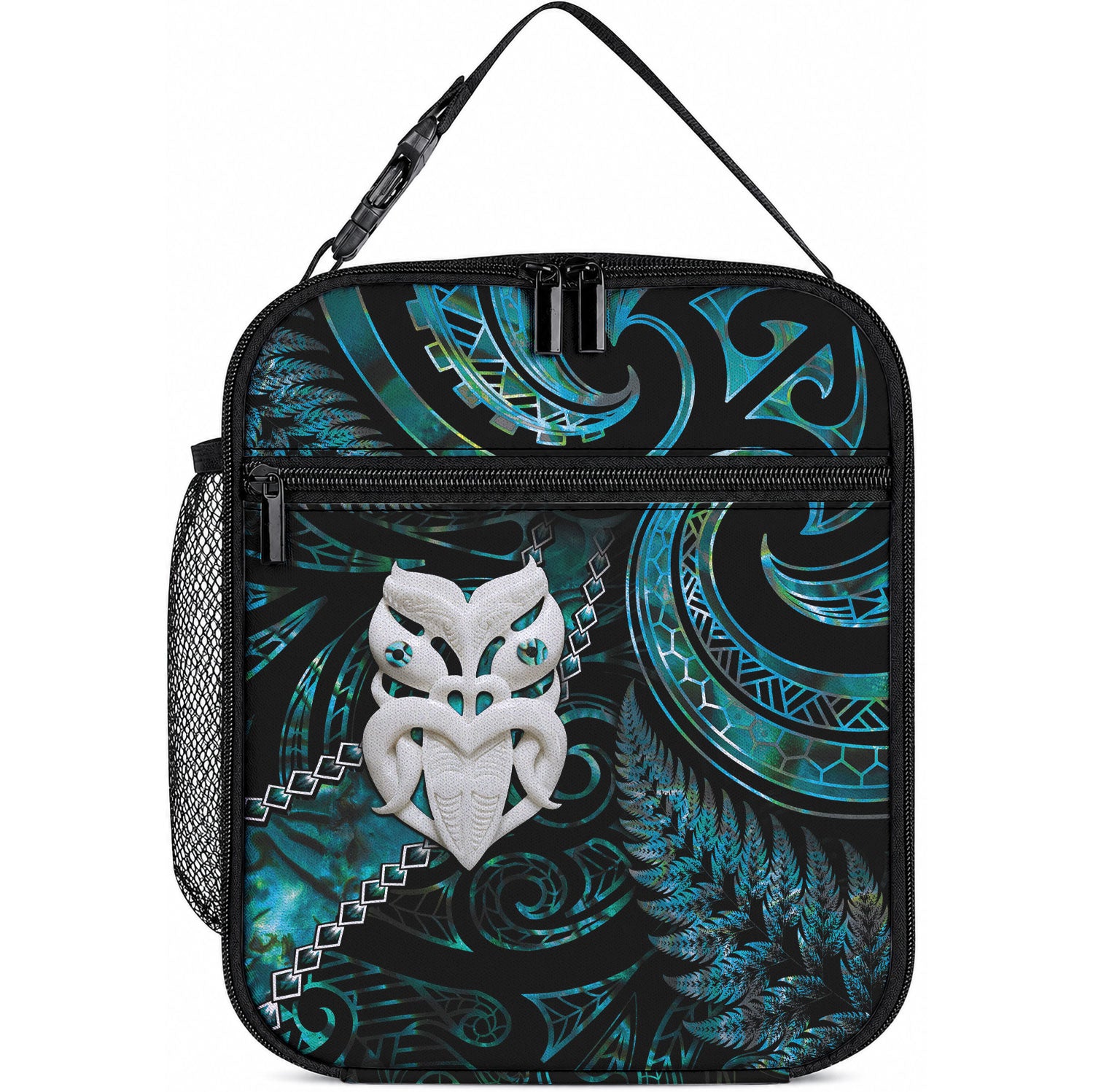 New Zealand Aotearoa Lunch Bag Maori Wheku Paua Shell Glitter Turquoise LT05 10.2 × 8.3 × 4.3 inch Turquoise - Polynesian Pride