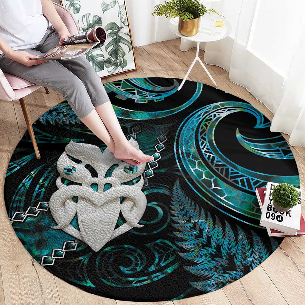 New Zealand Aotearoa Round Carpet Maori Wheku Paua Shell Glitter Turquoise LT05 - Polynesian Pride
