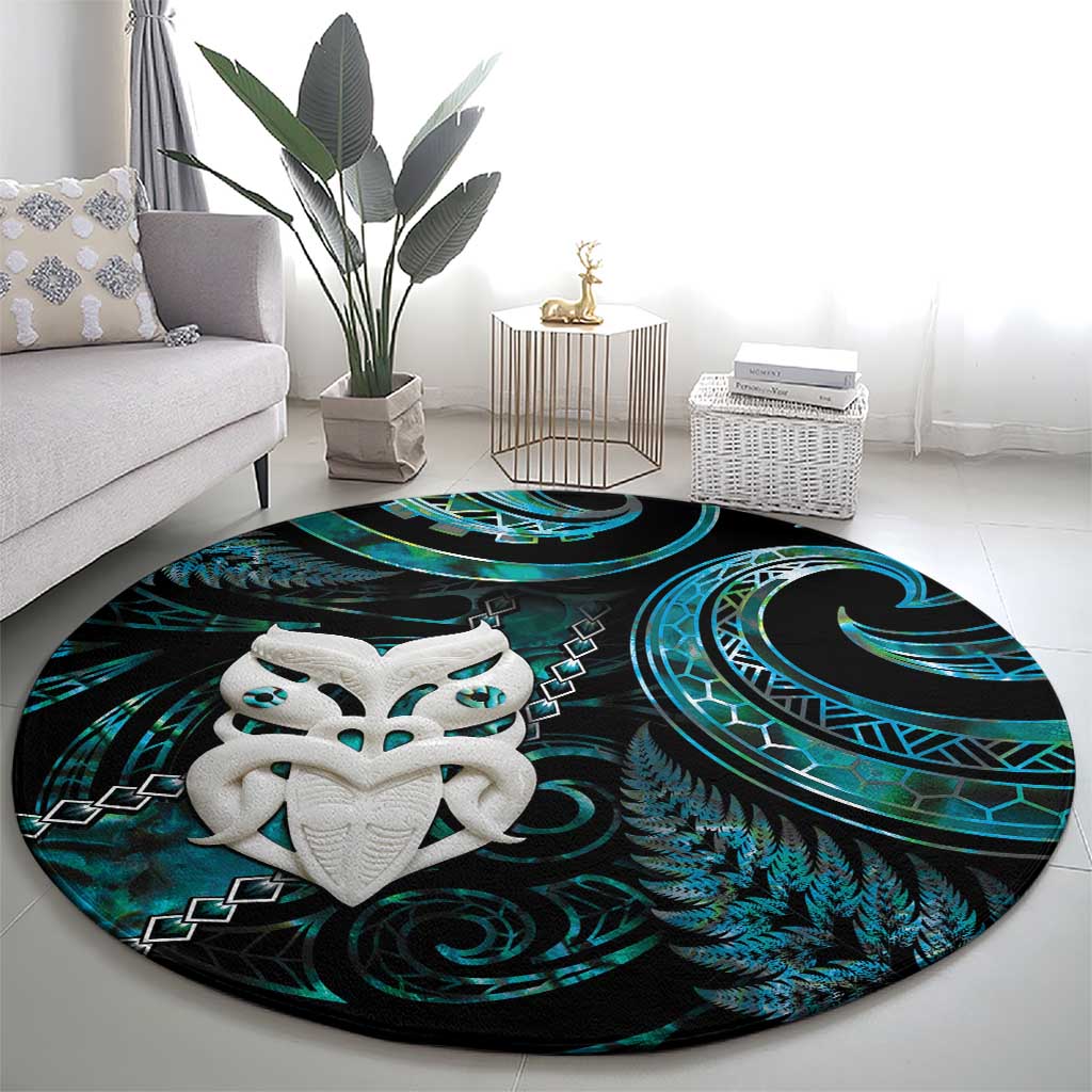 New Zealand Aotearoa Round Carpet Maori Wheku Paua Shell Glitter Turquoise LT05 - Polynesian Pride