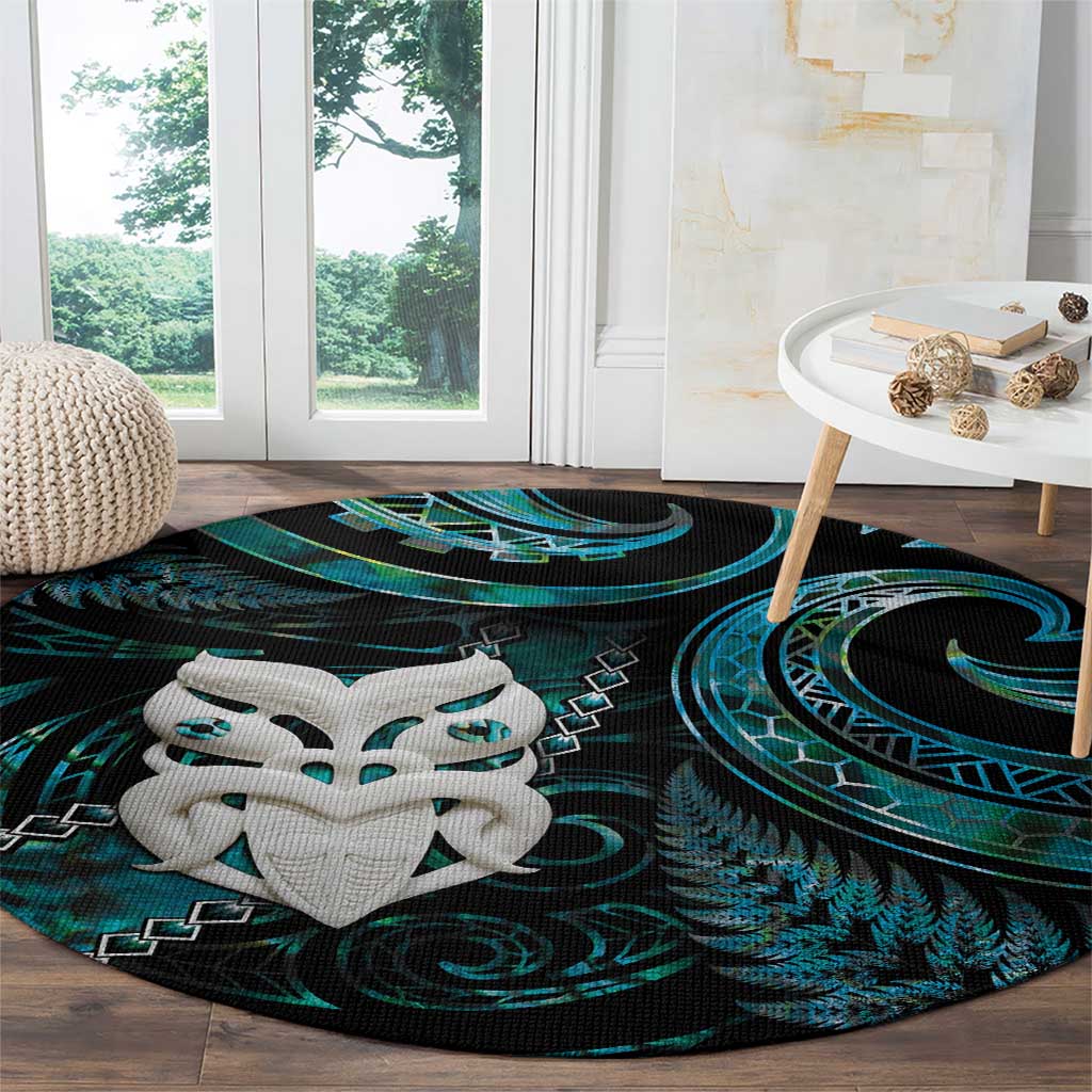 New Zealand Aotearoa Round Carpet Maori Wheku Paua Shell Glitter Turquoise LT05 - Polynesian Pride