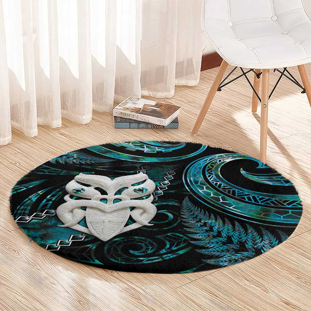 New Zealand Aotearoa Round Carpet Maori Wheku Paua Shell Glitter Turquoise LT05 - Polynesian Pride